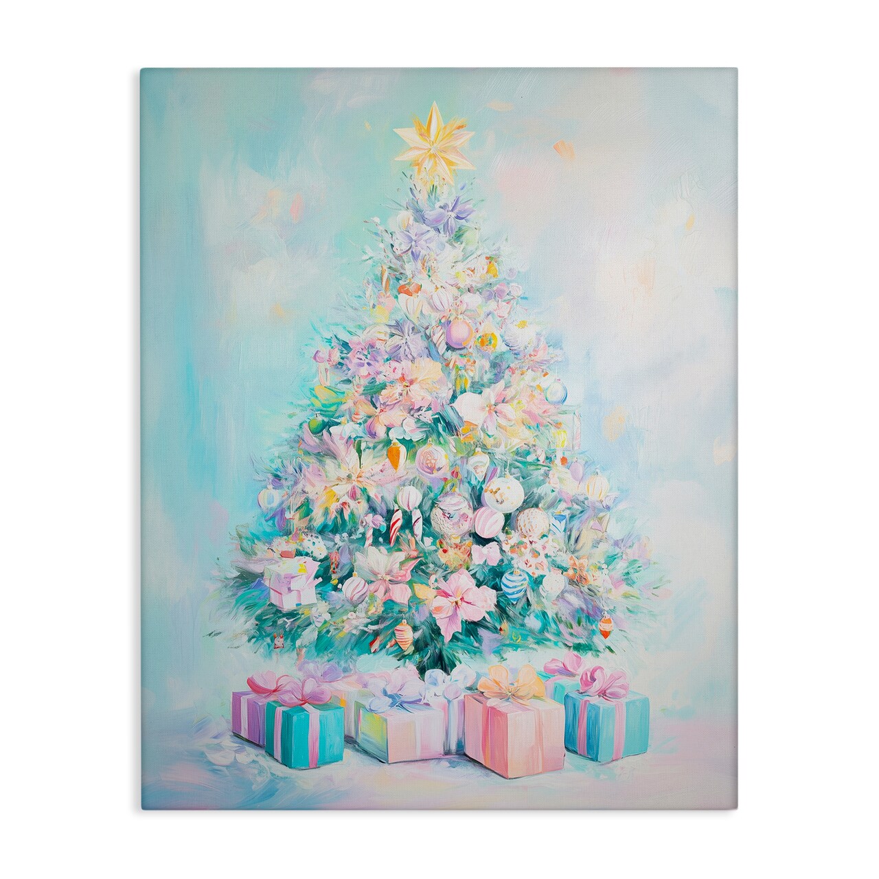 Stupell Industries Pastel Christmas Tree on Blue Canvas Design by Arlington Prints
